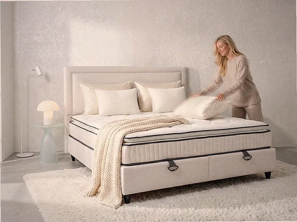 Snow Bett mit Bettkasten 180x200 cm Polsterbett mit Matratze und Topper Premium