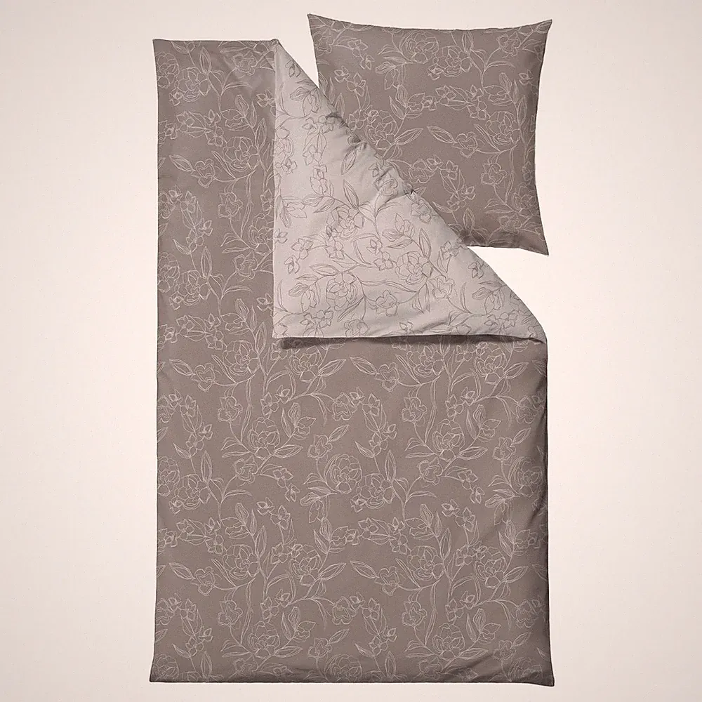 Södahl Bettwäsche Bettgarnitur 135x200 80x80 Blumen Infinity taupe