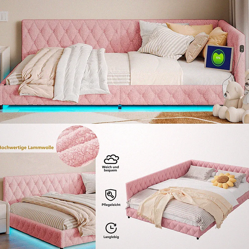 Sofabett 140x200cm Polsterbett Doppelbett Tagesbett Bettgestell Gästebett Weiß./