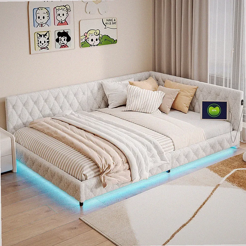 Sofabett Tagesbett 140x200cm Polsterbett-Doppelbett Bettgestell Gästebett Weiß.