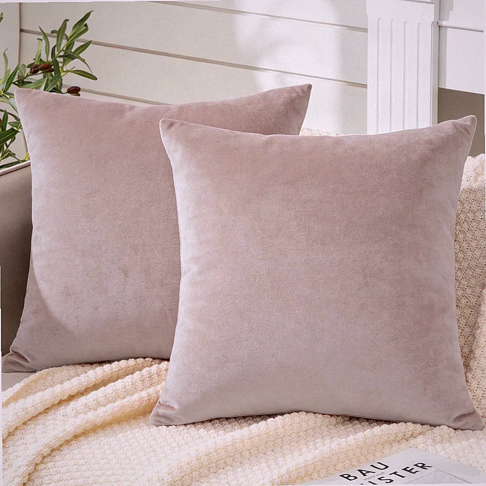 Soifox 2er Pack Kissenbezüge Samt beige 50 x 50 cm (2er Pack)