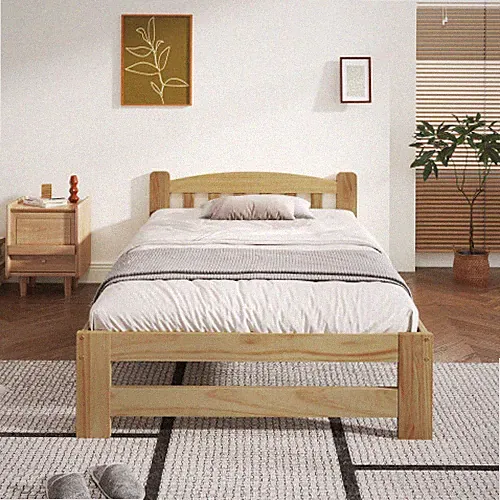 Solide Massivholzbett Futonbett, Einzelbett, Massivholz Natur Bett mit Kopfteil