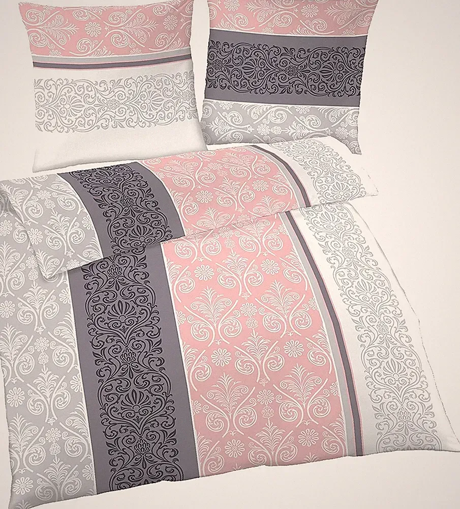 Soma Biber Bettwäsche 135x200 80x80 Barock gestreift Boho grau rosa bieber warm