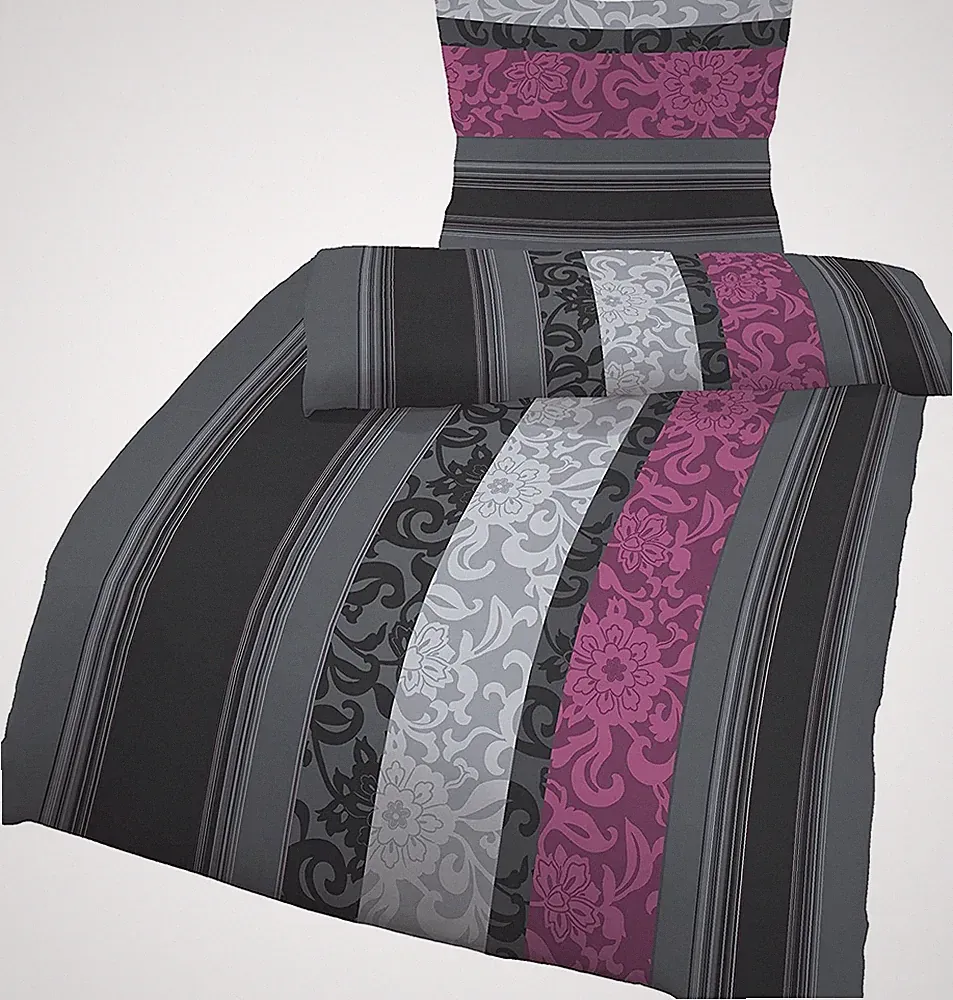 Soma Biber Bettwäsche 135x200 80x80 Barock gestreift Boho lila grau bieber warm