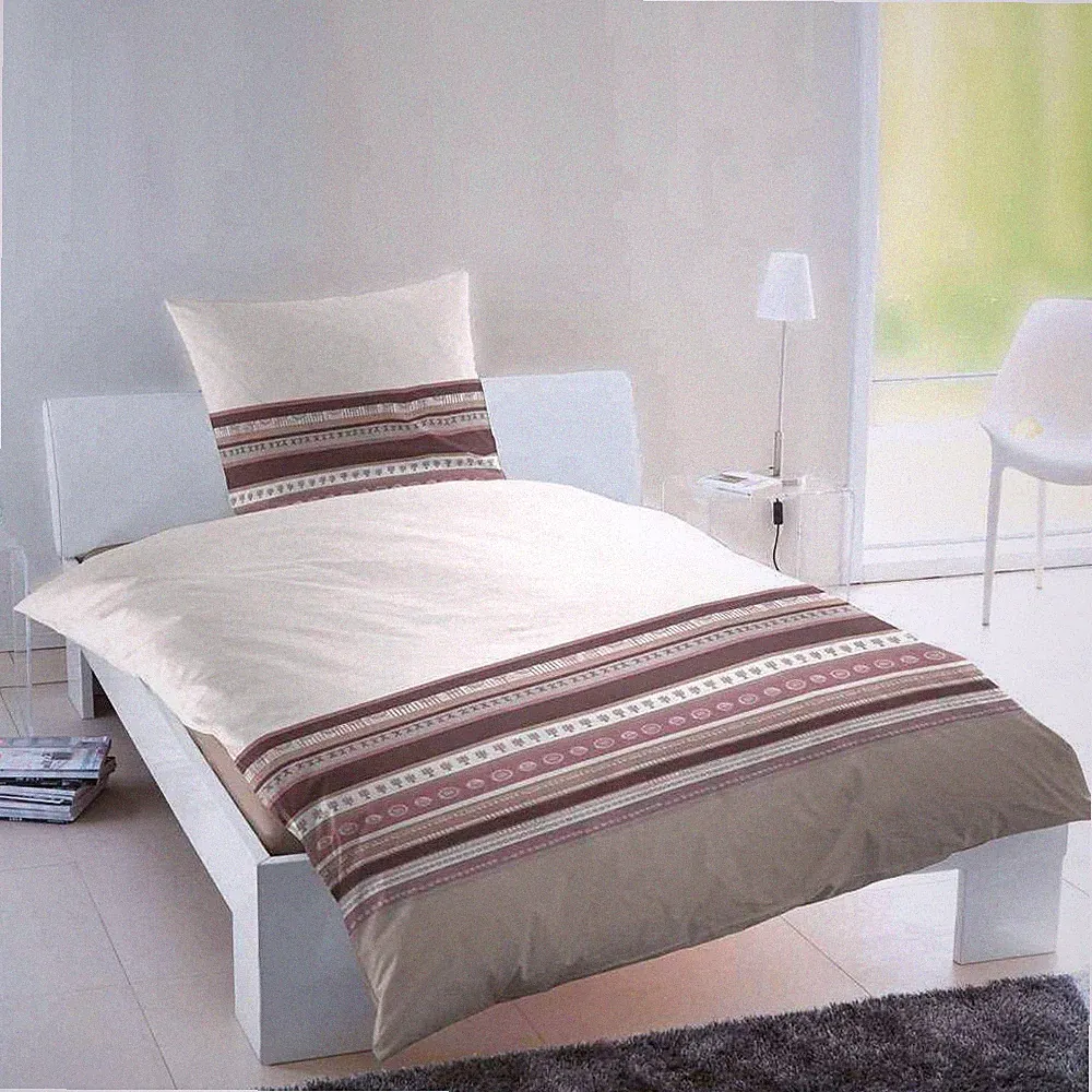 SONDERPOSTEN Edelflanell Baumwolle Bettwäsche Beige Braun 155x220 + 80x80