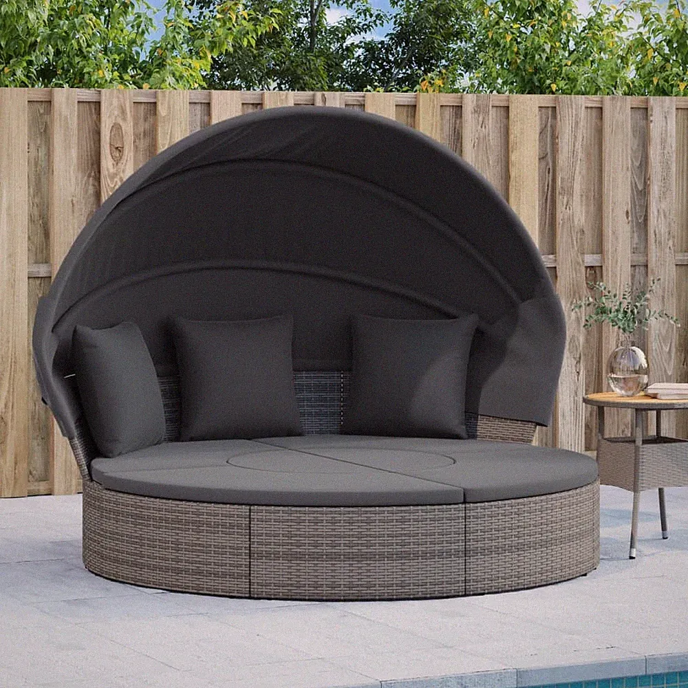 Sonneninsel Sonnenliege Sitzgruppe Lounge mit Dach Kissen Poly Rattan vidaXL