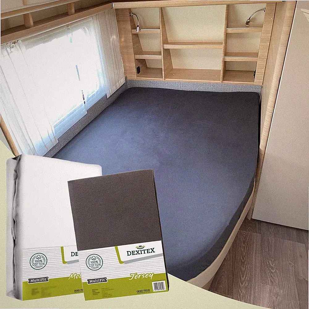Spannbettlaken Wohnmobil Französisches Bett 2 Teilig Anthrazit Jersey + Molton