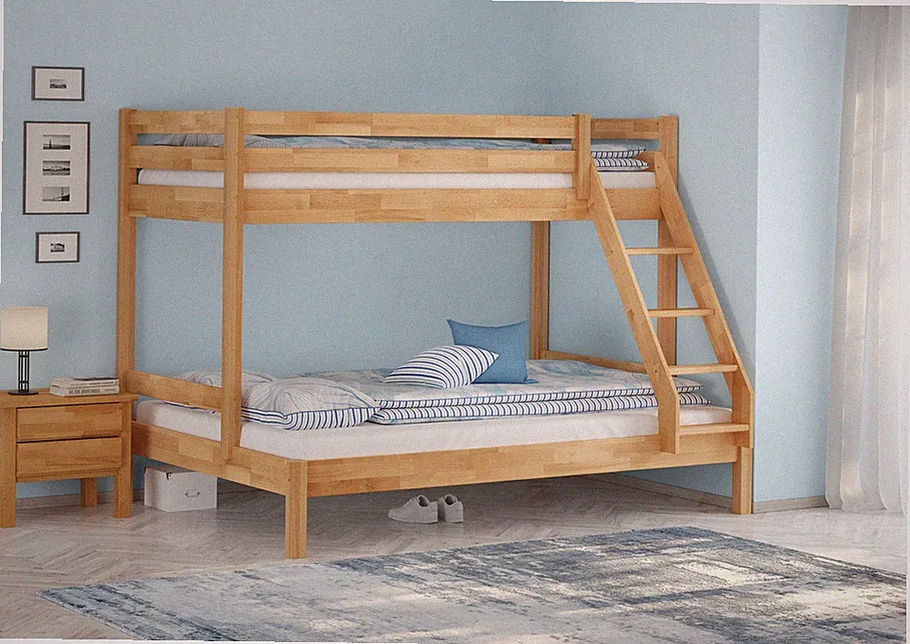 Stabiles Stockbett Etagenbett 90x200 u 140x200 Buche massiv lackiert