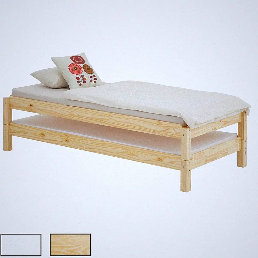 Stapelbett 90x190 cm aus Kiefer Massivholz Stapelliege Gästebett aus Holz natur
