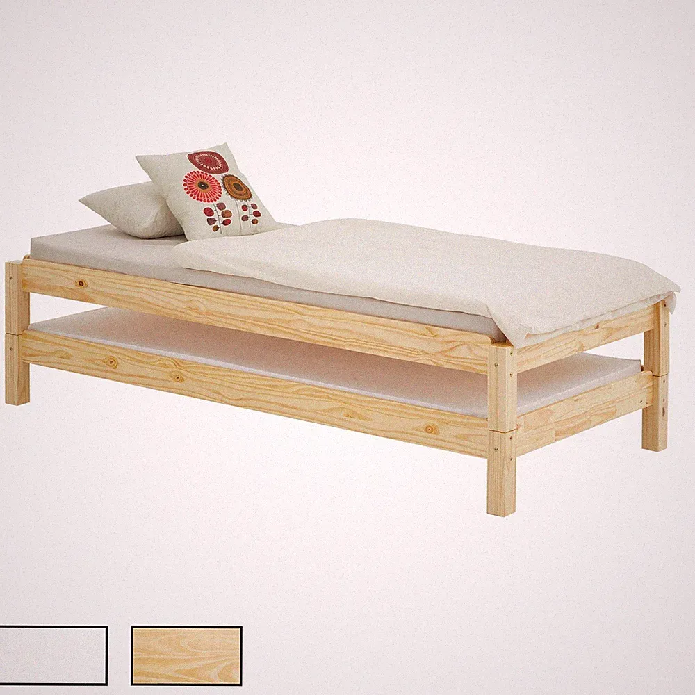 Stapelbett 90x200 cm aus Kiefer Massivholz Stapelliege Gästebett aus Holz