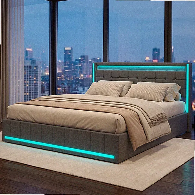 Stauraumbett 180x200 Polsterbett Mit LED USB Lattenrost Doppelbett Bettgestell