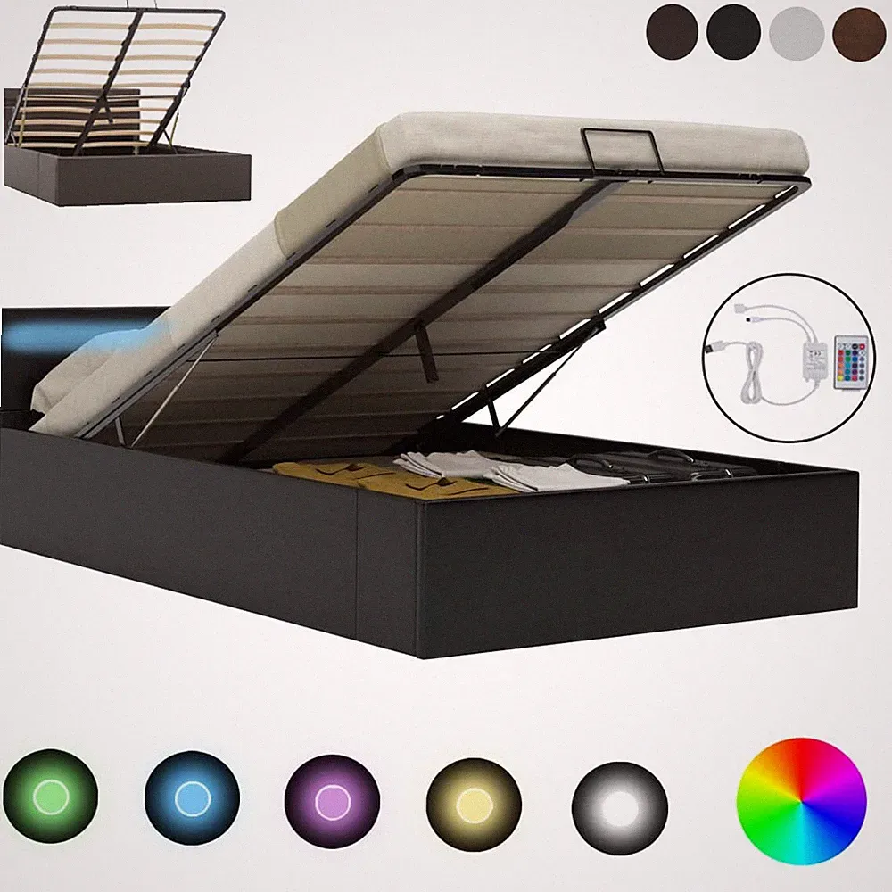 Stauraumbett Hydraulisch LED 90cm-180x200cm Kunstlederpolster Bett Polsterbett