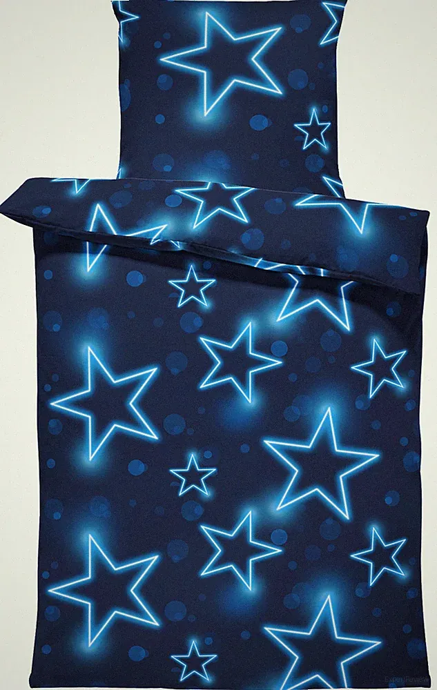 Sterne Bettwäsche 135x200 cm Stern Stars dunkel blau leuchtoptik Mikrofaser Set