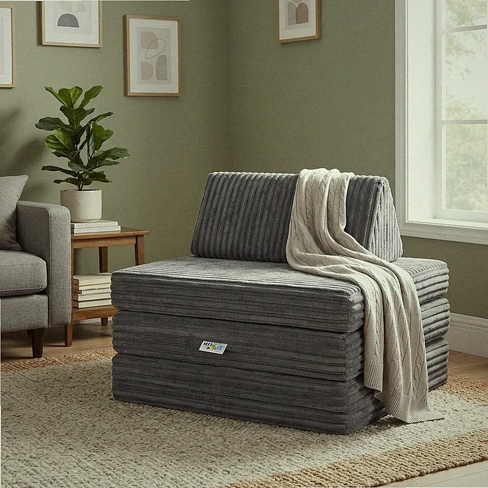 Stilvolles Jumbo Cord Z Bett | Bequemer ausklappbarer Fußhocker für Kinder | Grau