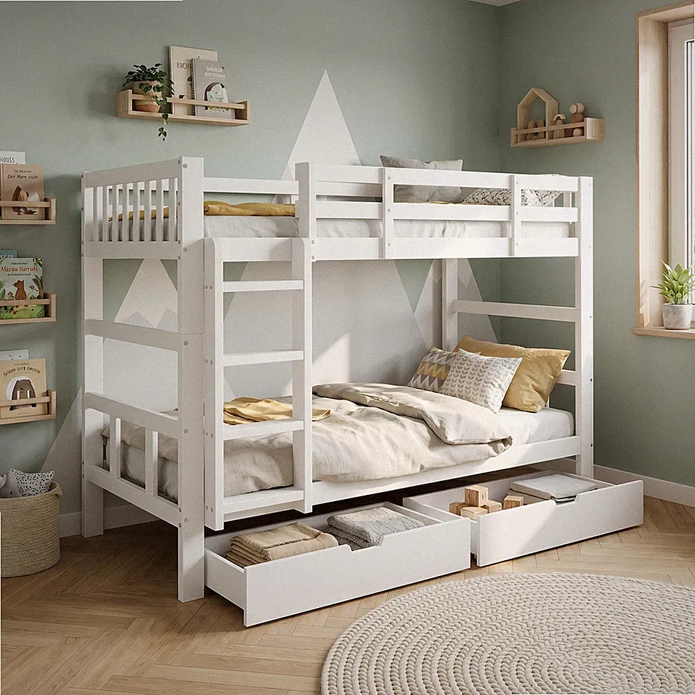 Stockbett Hochbett Etagenbett Holzbett Kinderbett mit Rausfallschutz und Leiter