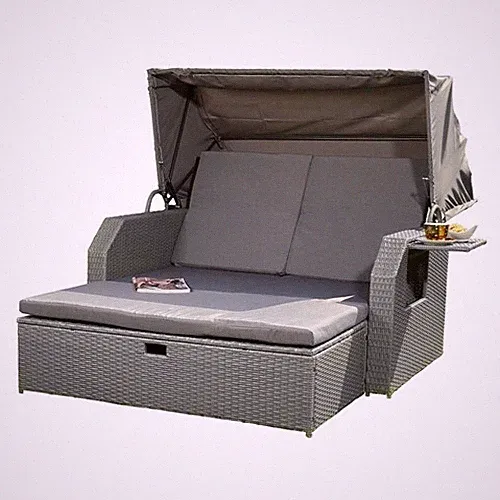 Strandkorb + Dach Sonnenbett Polyrattan Liegebett Relaxliege Sofa Loungeliege