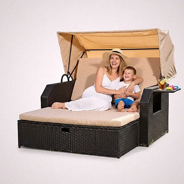Strandkorb Sonnenliege Liegebett Sonnenbett Rattan Dach Rattan Relaxliege