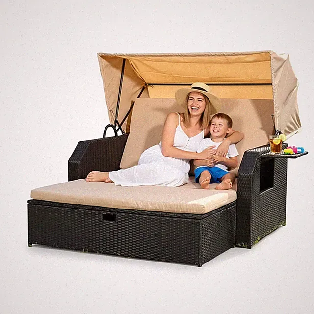 Strandkorb Sonnenliege Liegebett Sonnenbett Rattan Dach Rattan Relaxliege