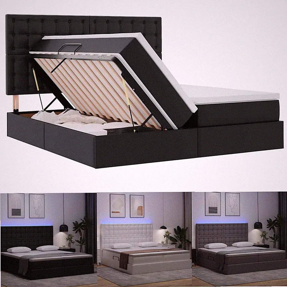 Super King Size Bett mit Stauraum und RGB LED Polsterbett Bettrahmen Bettgestell