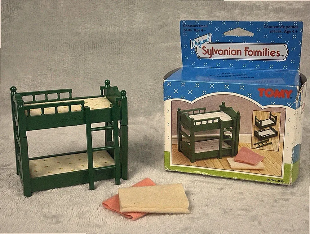 Sylvanian Families Vintage Etagenbetten Schlafzimmer Tomy 1987 grün Möbel 3139 Karton
