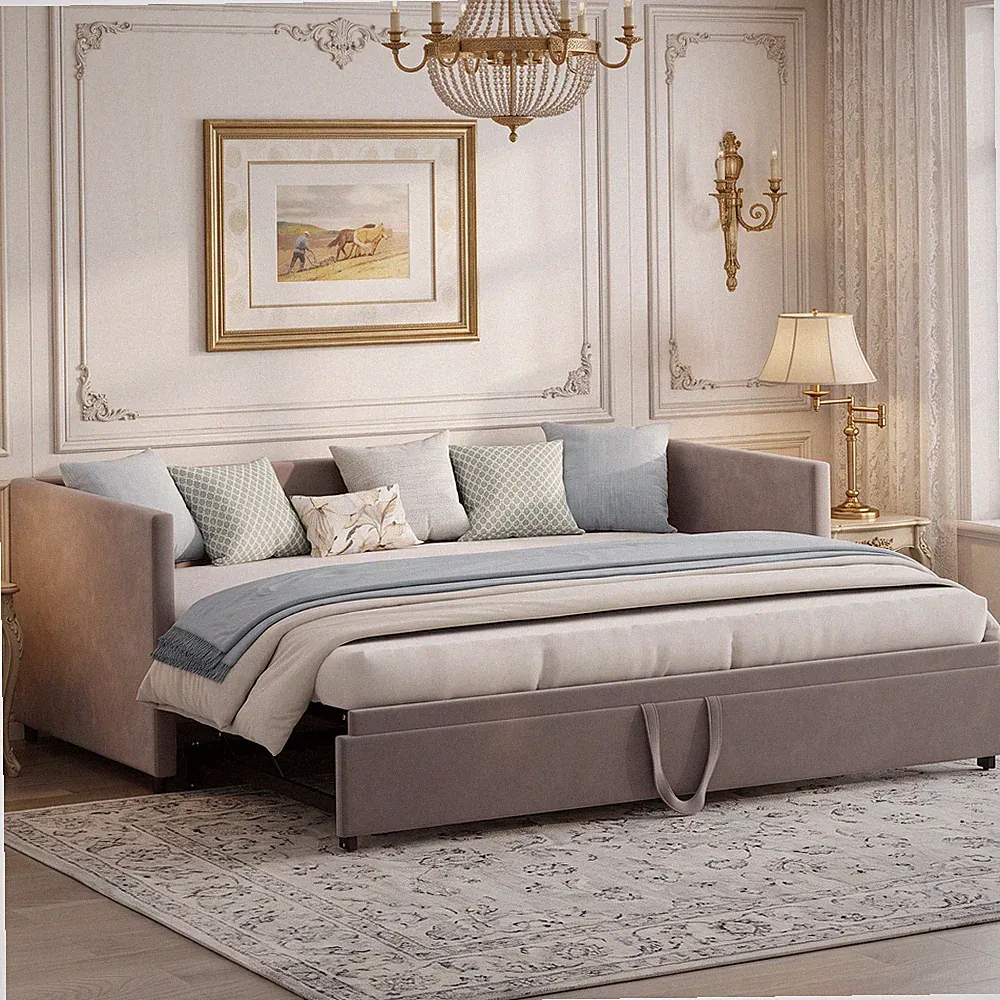 Tagesbett 90/180x200 cm Ausziehbar Polsterbett Schlafcouch Ausziehbar Gästebett