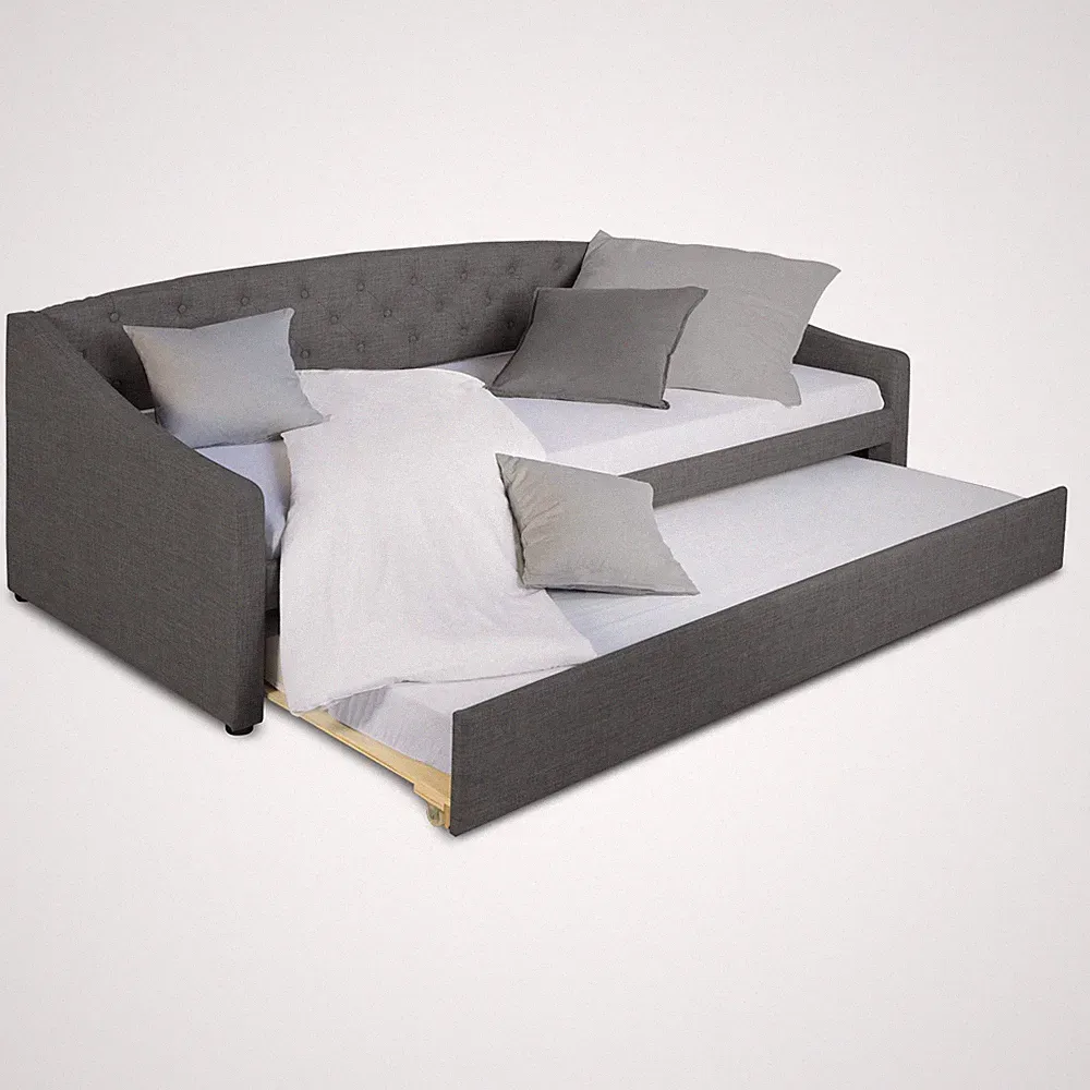 Tagesbett 90×200 Grau Ausziehbett Gästebett Sofa mit 2 Liegeflächen Homestyle4u