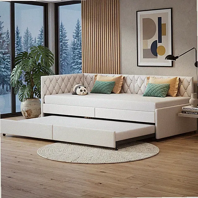 Tagesbett 90x200 mit Ausziehbett Schlafsofa Polsterbett Gästebett mit Lattenrost