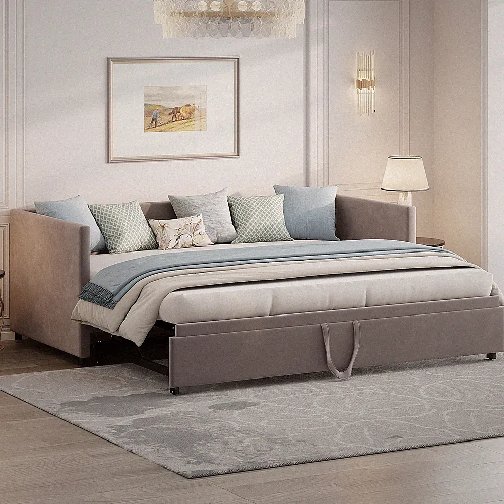 Tagesbett Ausziehbar 90/180x200 cm Schlafcouch, Polsterbett Ausziehbar Gästebett