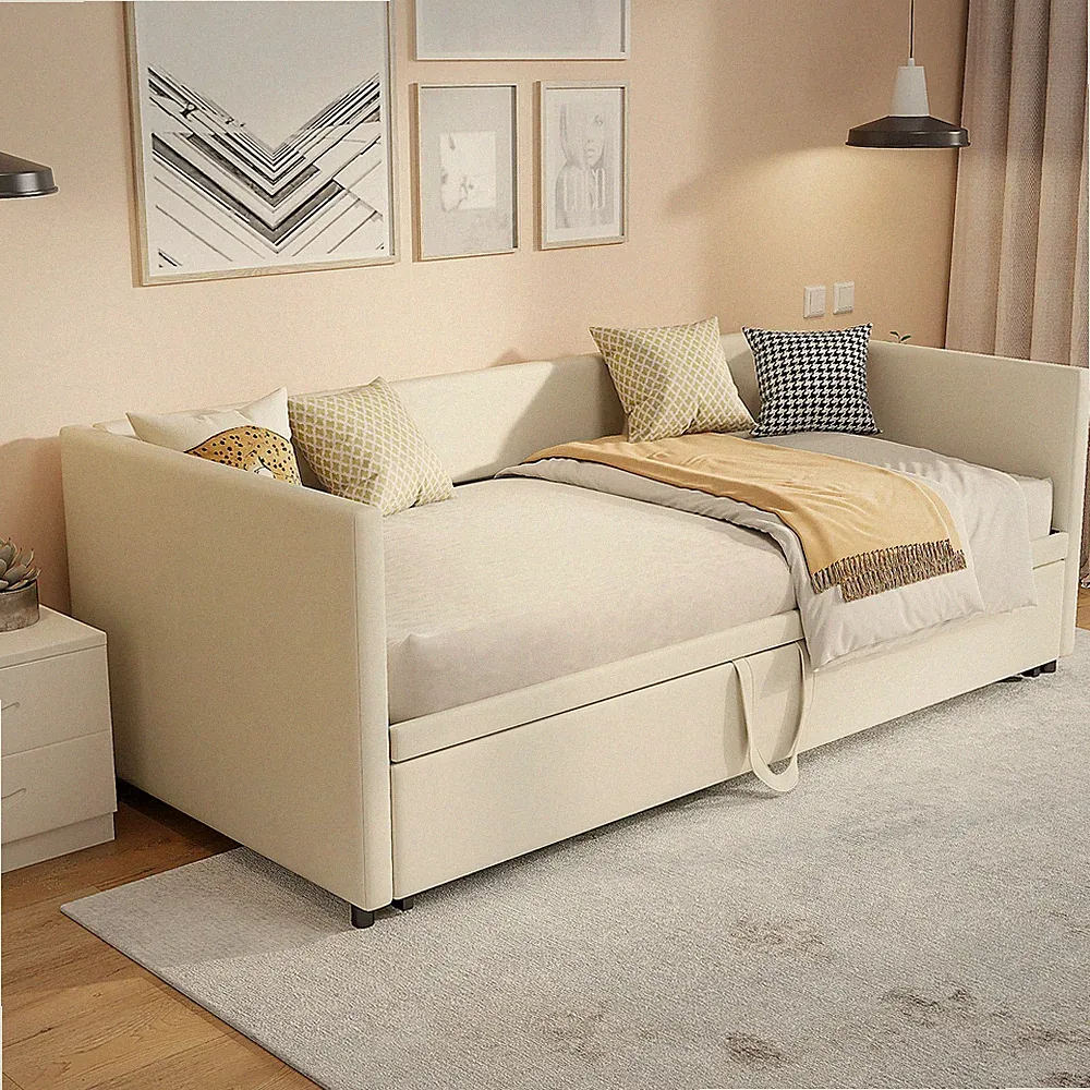 Tagesbett Ausziehbar 90/180x200,Schlafcouch Polsterbett Ausziehbar mit Gästebett