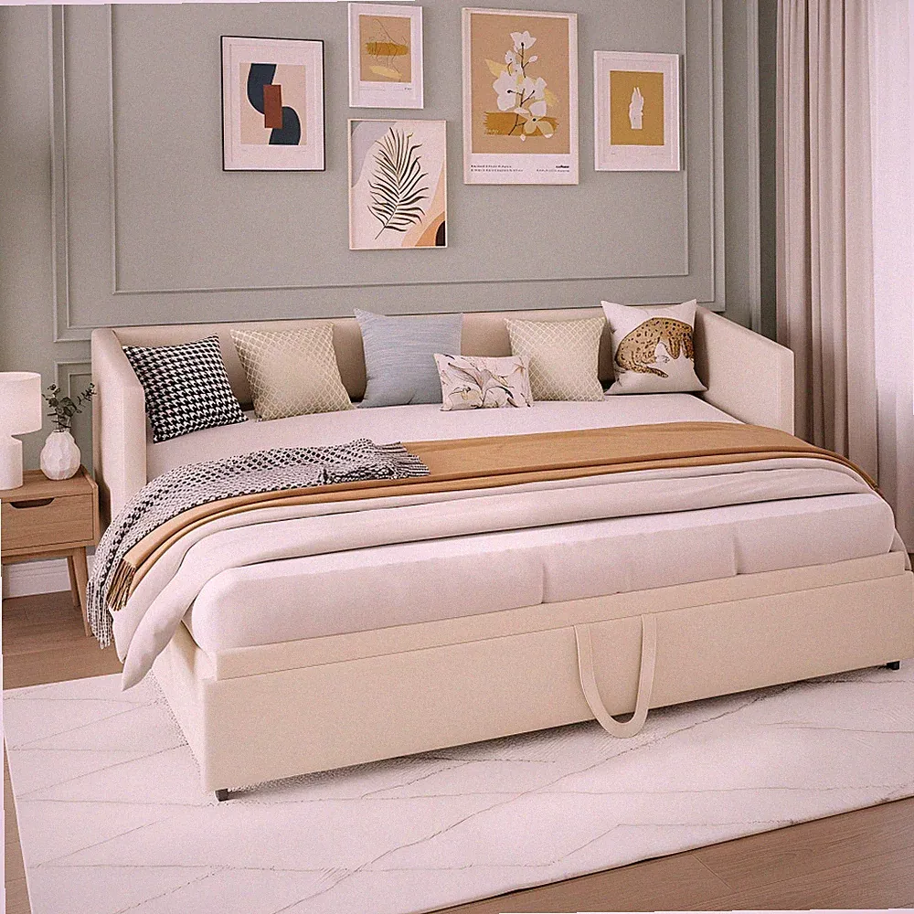 Tagesbett Ausziehbar 90/180x200,Schlafcouch Polsterbett Ausziehbar mitGästebett