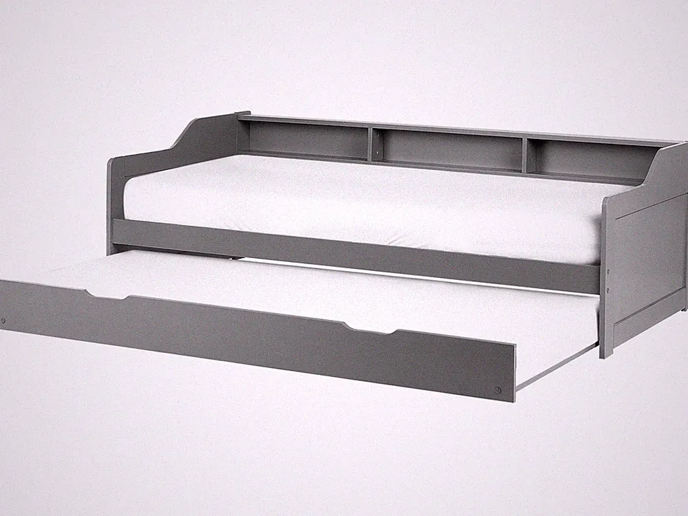 Tagesbett ausziehbar Kiefernholz grau mit Regal Lattenrost 90 x 200 cm Edern