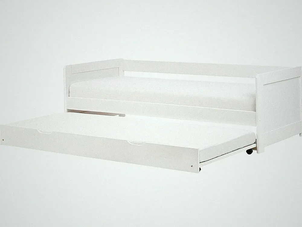 Tagesbett ausziehbar Kiefernholz weiß mit Lattenrost 90 x 200 cm Gravelines