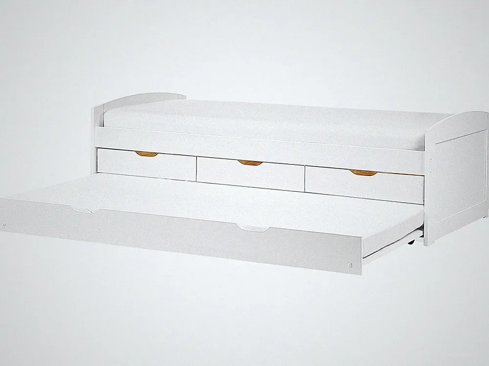 Tagesbett ausziehbar Kiefernholz weiß mit Schubladen 90 x 200 cm Petiville