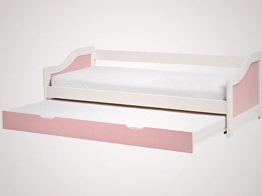 Tagesbett ausziehbar Kiefernholz weiß / rosa mit Lattenrost 90 x 200 cm Luneray