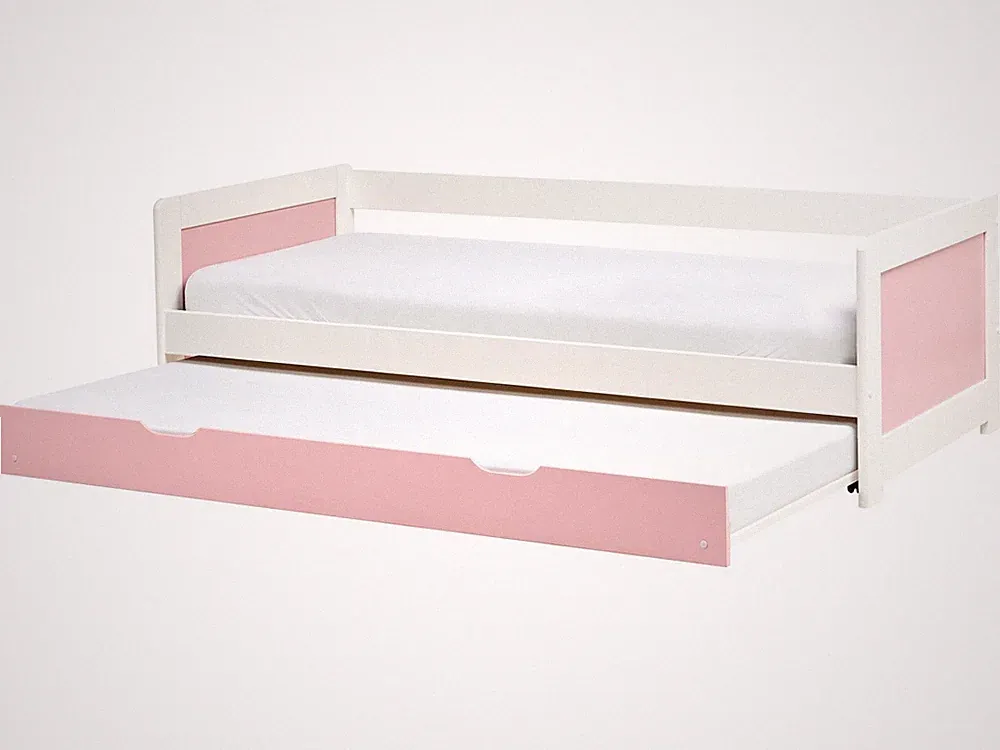 Tagesbett ausziehbar Kiefernholz weiß / rosa mit Lattenrost 90x200 cm Gravelines