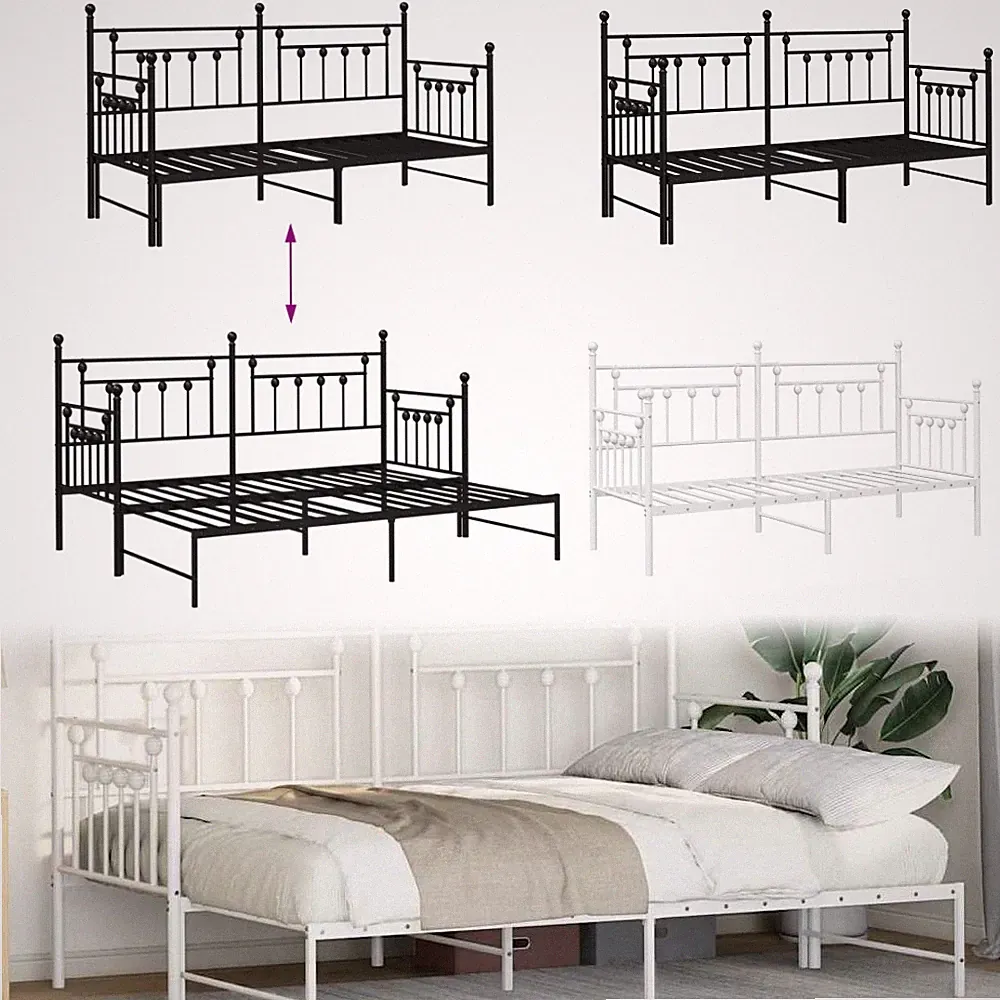 Tagesbett Ausziehbar Metallbett Einzelbett Bettgestell Gästebett Bettrahmen