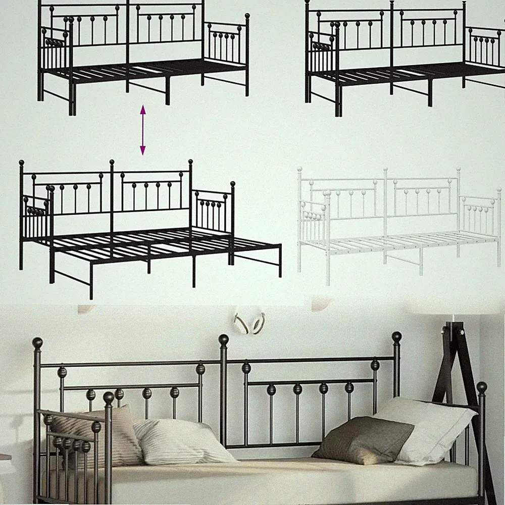 Tagesbett Ausziehbar Metallbett Einzelbett Bettgestell Gästebett Bettrahmen