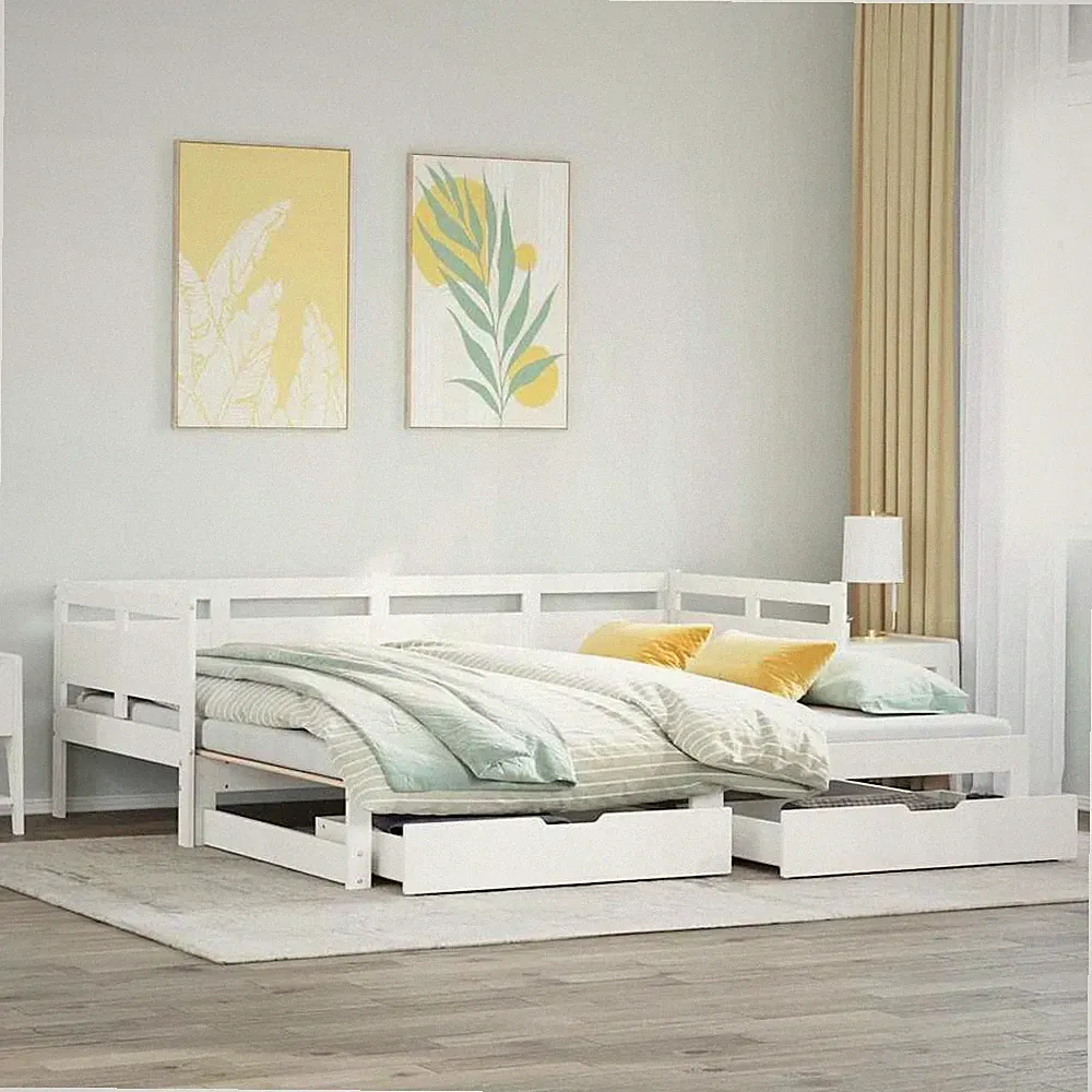 Tagesbett Ausziehbar mit Schubladen Gästebett Bettsofa Massivholz Kiefer vidaXL