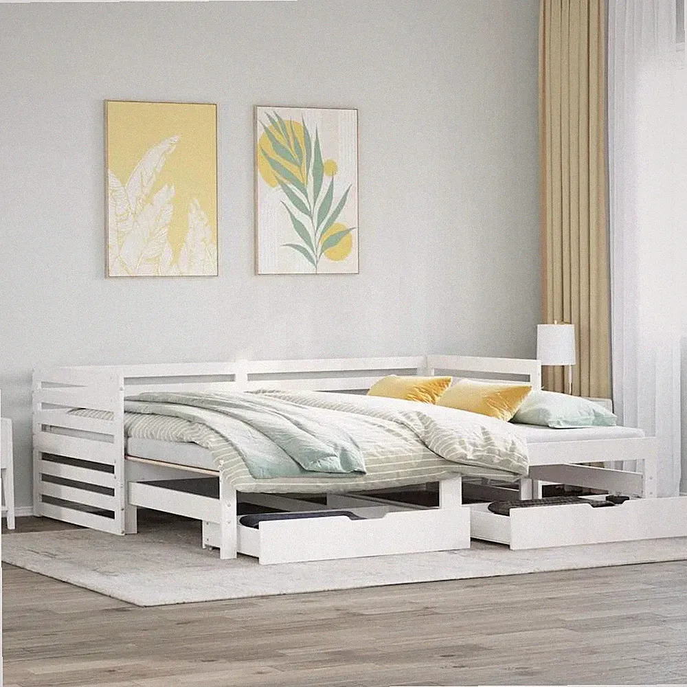 Tagesbett Ausziehbar mit Schubladen Gästebett Bettsofa Massivholz Kiefer vidaXL