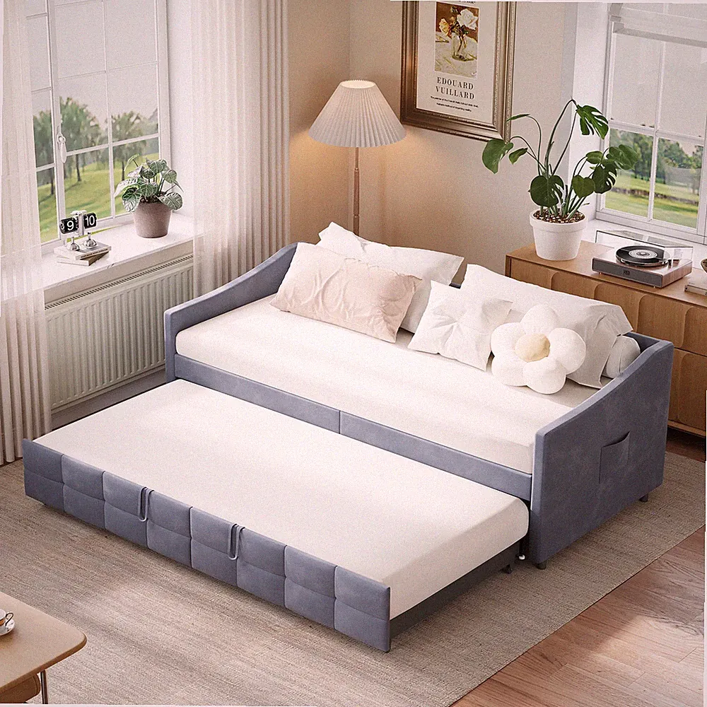 Tagesbett Ausziehbar Schlafsofa 90x200 Polsterbett Bettgestell mit Lattenrost