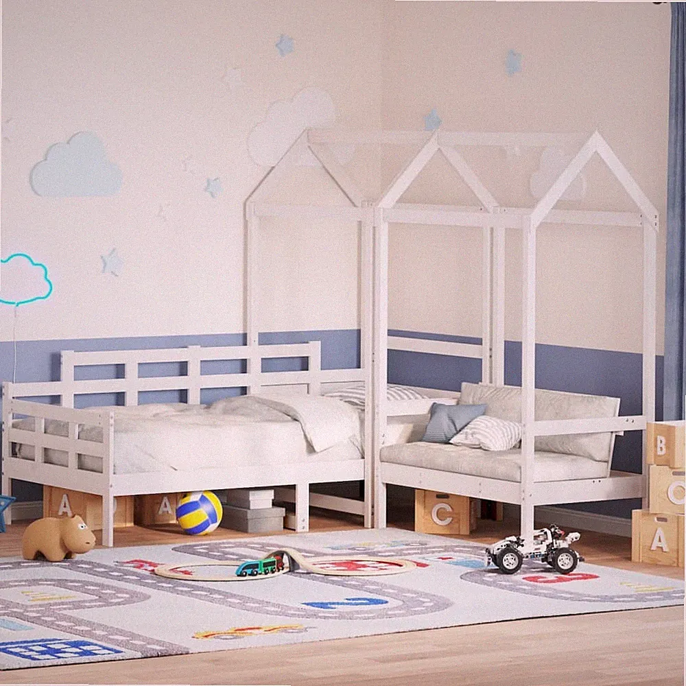 Tagesbett Bank mit Dach Sofabett Kinderbett Kinderbank Massivholz Kiefer vidaXL