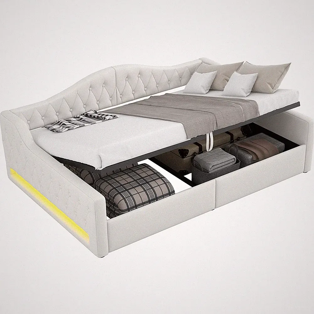 Tagesbett Beige 140x200 cm LED Stauraum SONNENH