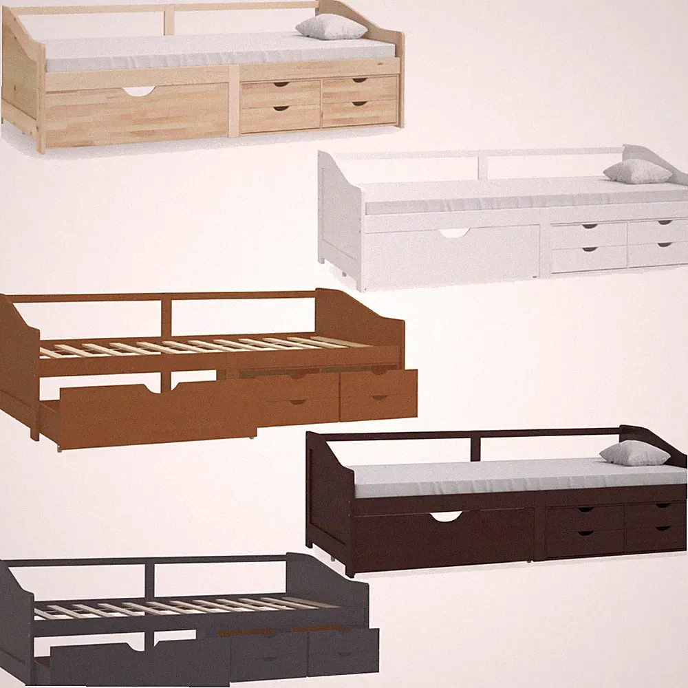 Tagesbett Bettgestell 3 Sitzer Sofabett mit Schubladen Massivholz Gästebett DE
