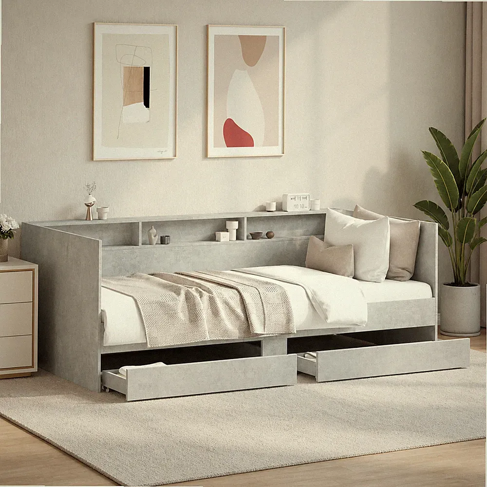 Tagesbett Bettgestell Gästebett Schlafsofa Bett Betongrau 100 x 200cm