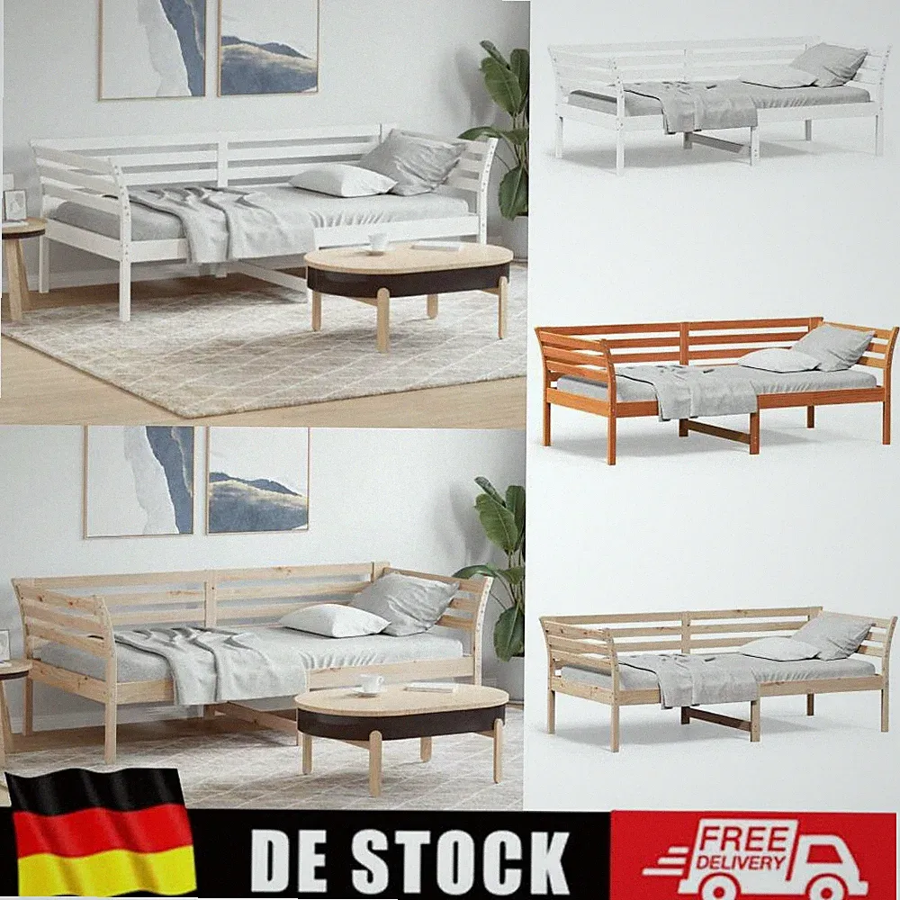Tagesbett Bettrahmen Hochbett Doppelbett ohne Matratze Weiß Massivholz Kiefer DE