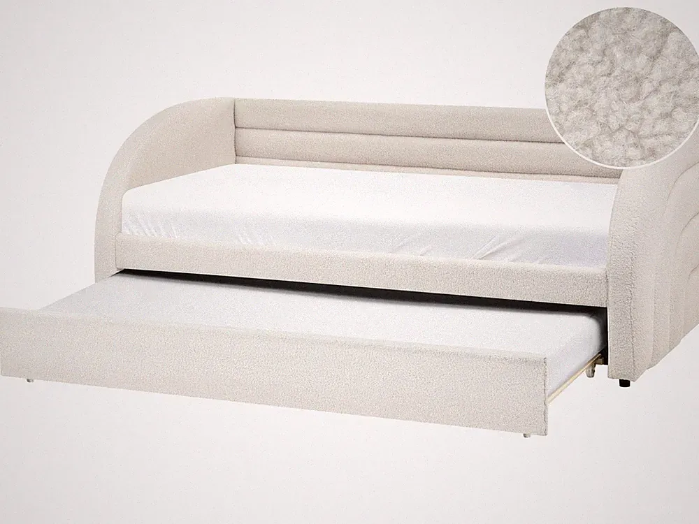 Tagesbett für 2 Personen Bouclé weiß mit Lattenrost 90x200 cm ausziehbar Albiac