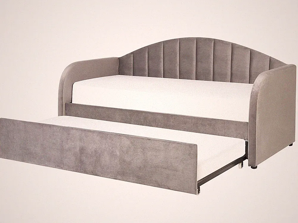 Tagesbett für 2 Personen Samt grau Lattenrost 90x200 cm ausziehbar Eyburie