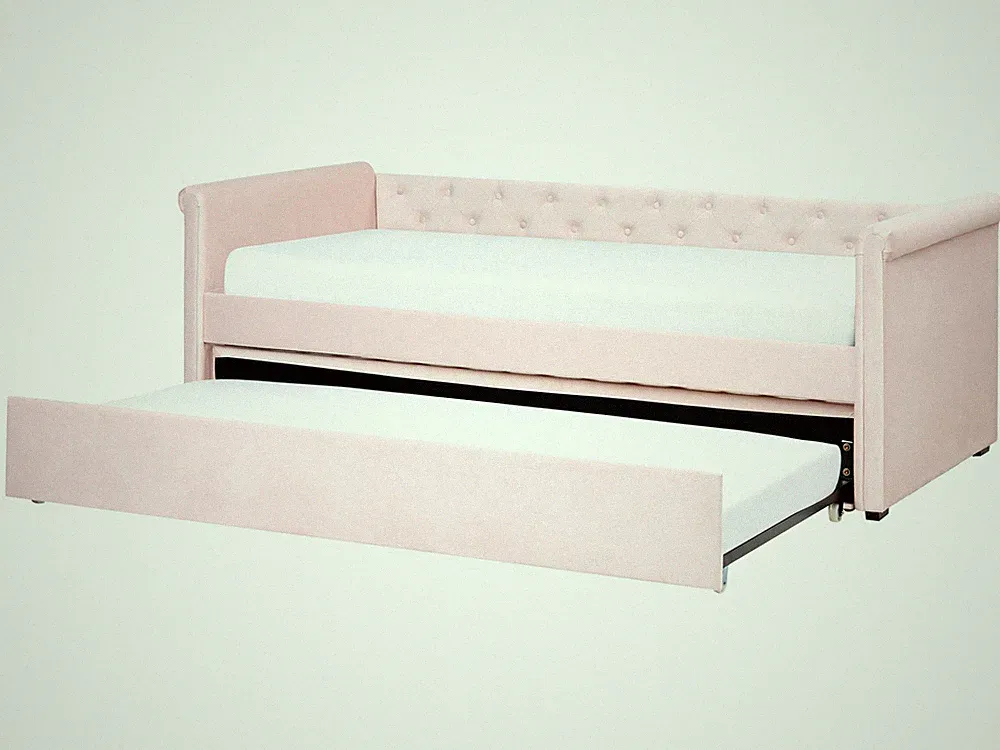 Tagesbett für 2 Personen Samt rosa mit Lattenrost 90x200 cm ausziehbar Libourne
