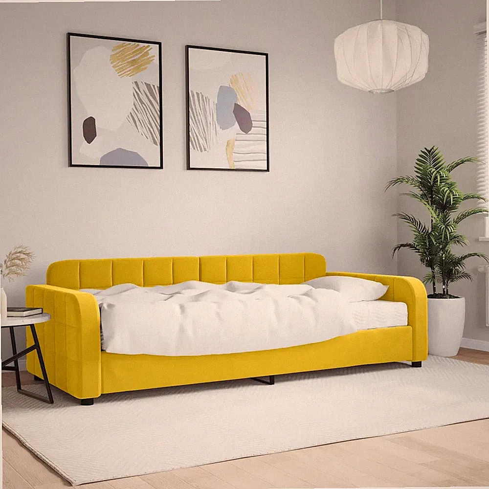 Tagesbett Gelb 90x200 cm mit Matratze Samt-Bezug
