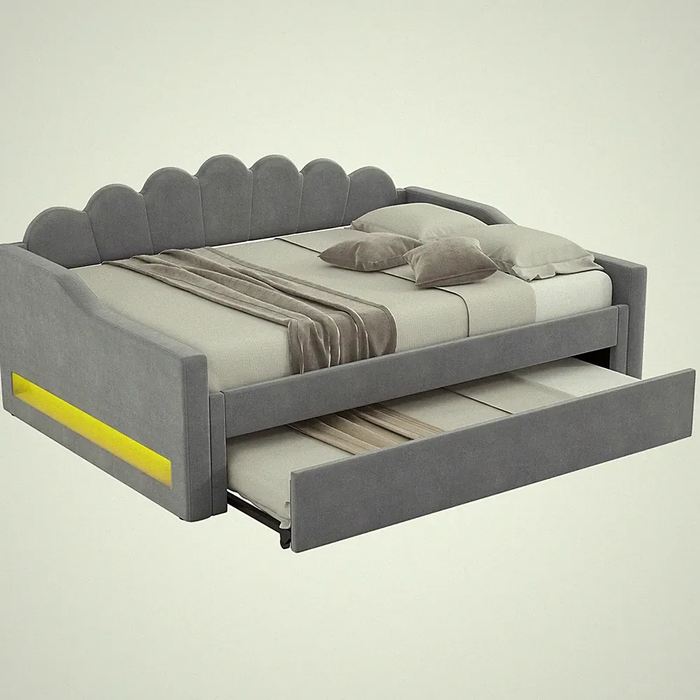 Tagesbett Grau 140x200 cm mit LED SONNENH